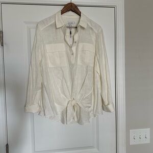 Chicos Tie Front Top in Ecru - size 2